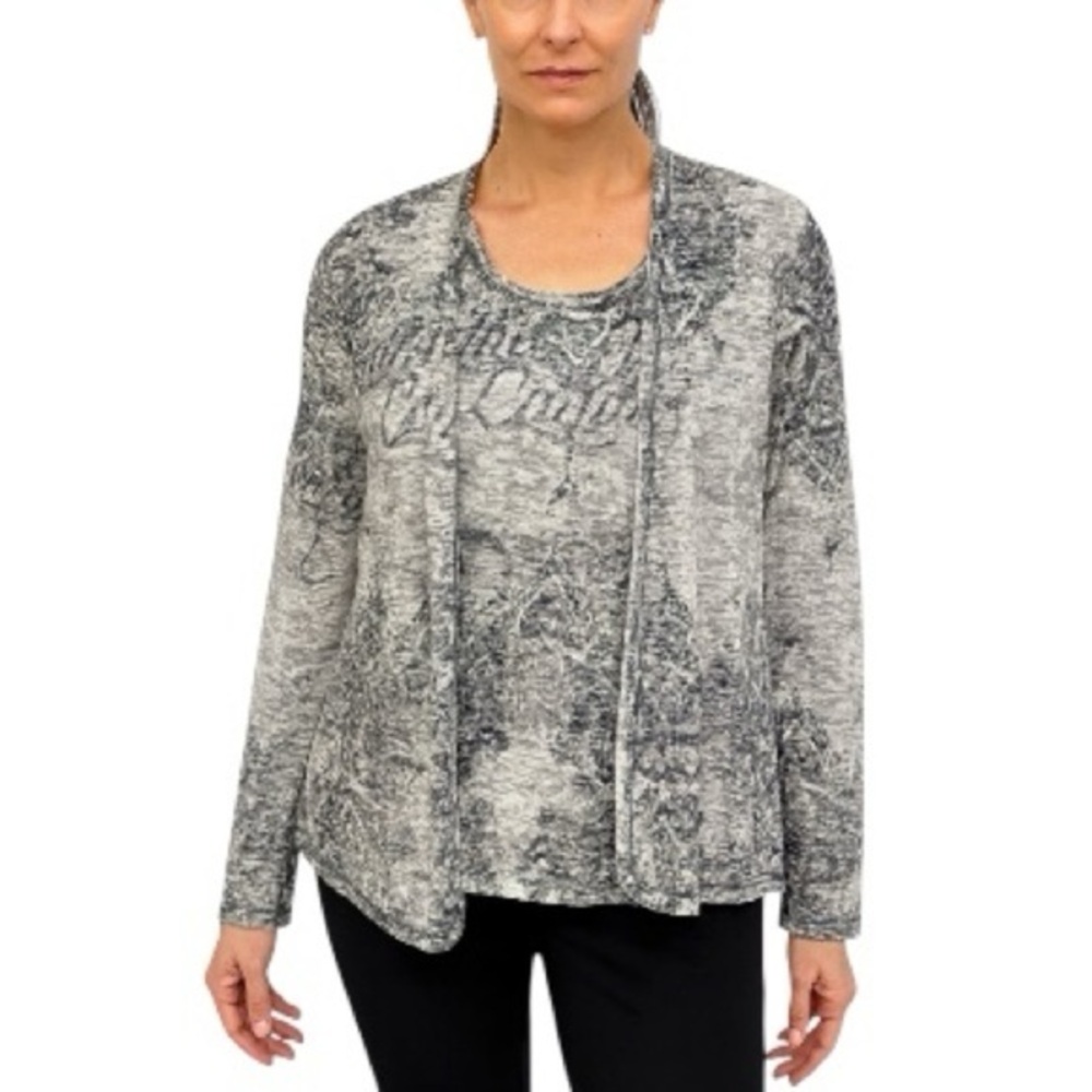 RIANI Tile Print Studded Two-piece Tank/Cardigan in Grey size 8